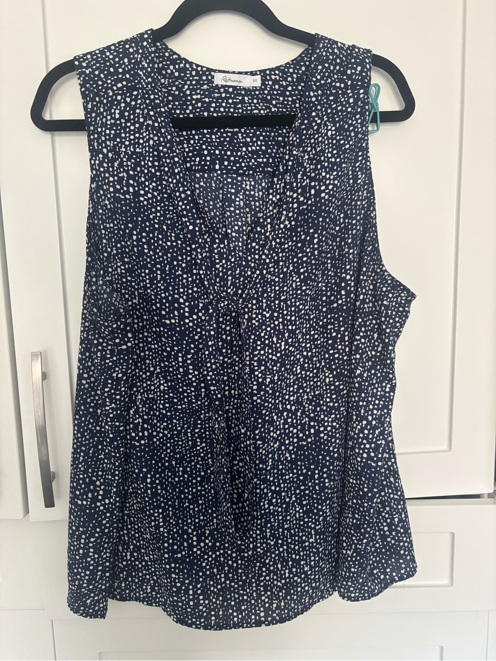 Reitmans Navy Dot Sleeveless V-Neck Blouse
